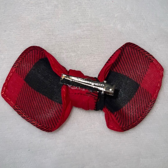 Red and Black Plaid Rockabilly Bandana Knotted Hair Bow - Picture 8 of 11